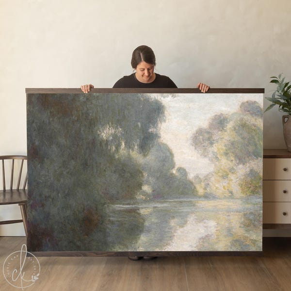 Monet Tapestry | Morning on the Seine Canvas Banner | Green Landscape Wall Art | T144