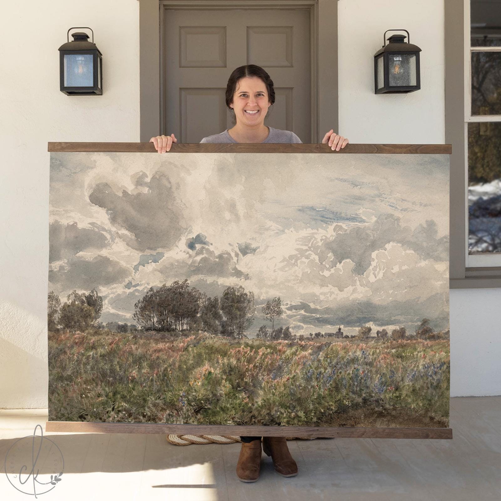 Field Of Wildflowers Painting | Canvas Tapestry | Spring Wall Decor | Living Room | Spring Landscape Painting | T6