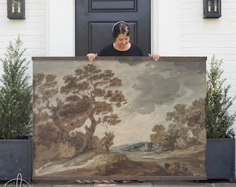 Vintage Fall Painting | Autumn Landscape Painting Large Wall Art | Thanksgiving Wall Decor | Canvas Wall Hanging | Harvest Wall Art | T89