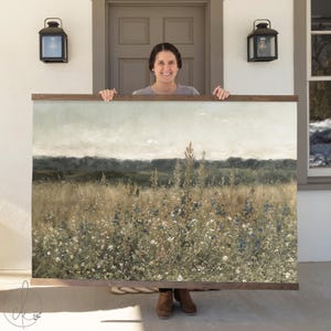 Large Wall Art | Wildflower Meadow Landscape Wall Art | Large Canvas Tapestry | Field Of Flowers Painting for Living Room Decor | T53