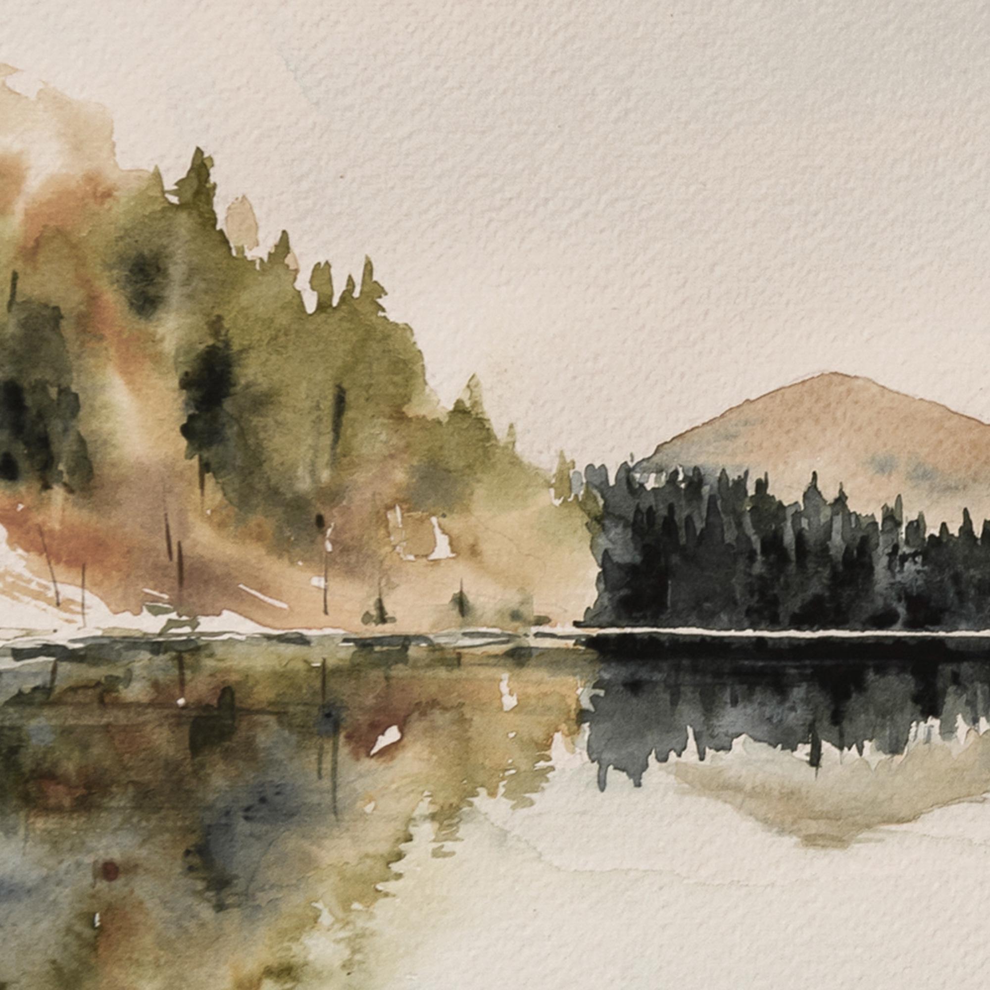 Large Canvas Art | Modern Lake Landscape Wall Art | Watercolor Mountain ...