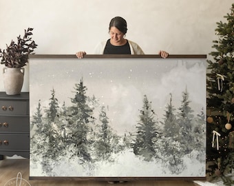 Christmas Tree Canvas Print | Snowy Winter Forest, Holiday Wall Decor | T97