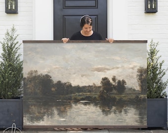 Vintage Landscape Wall Art | Large Canvas River Scene | Framed Nature Wall Decor | T34