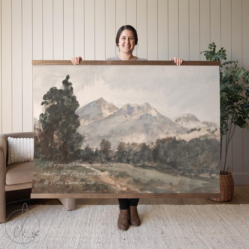 I Will Lift Up My Eyes To The Hills Canvas Tapestry Landscape Painting Christian Decor For Living Room Decor Bible Verse Art | T27
