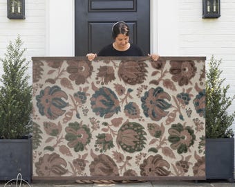 Vintage Floral Art | Large Canvas Fabric Wall Hanging | Botanical Textile Home Decor | T123
