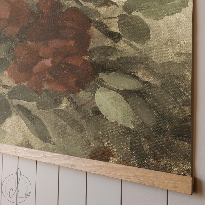 Dark Floral Wall Art | Large Canvas Tapestry | Moody Burgundy Flower ...