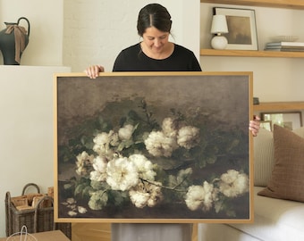 White Flower Painting | Vintage Floral Wall Art | N2