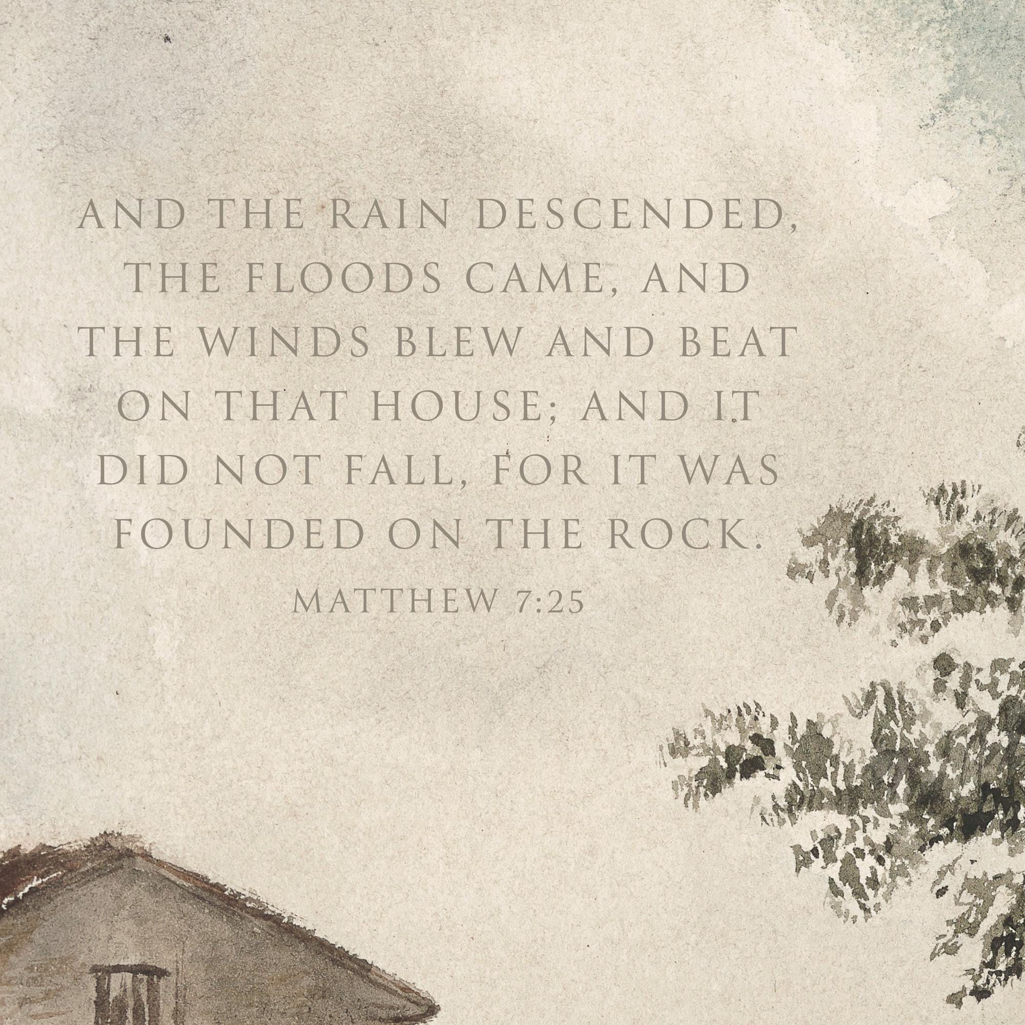 Cottage Scripture Image Extra-large Vintage Cottage Canvas Tapestry | Matthew 7:25 Bible Verse ...
