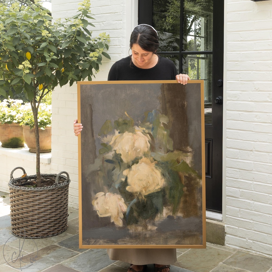 Floral Still Life Painting | Antique Rose Framed Canvas Art | N125 - Etsy