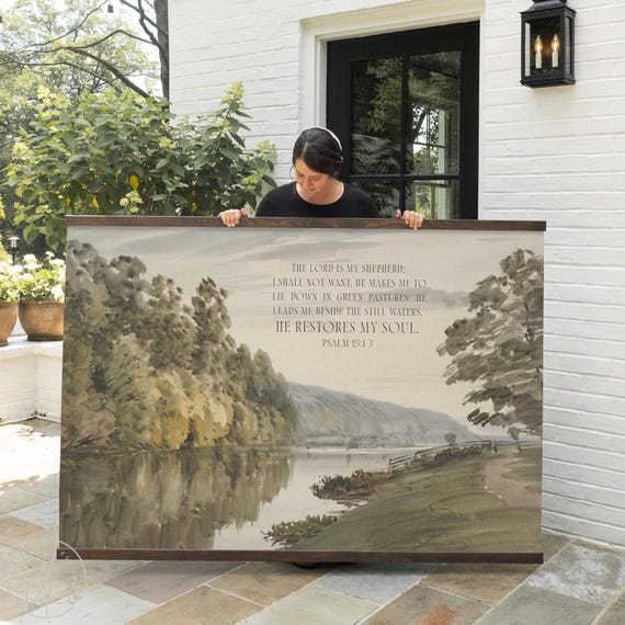 Psalm 23 Canvas Wall Hanging | Inspirational Landscape Art | T81