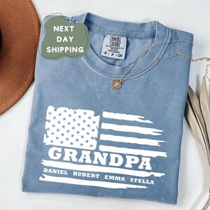Custom American Flag Grandpa Shirt, Personalized Grandpa Shirt with Grandkids Name, Fathers Day Gift, Gift For Grandpa, 4th Of July Papa Tee