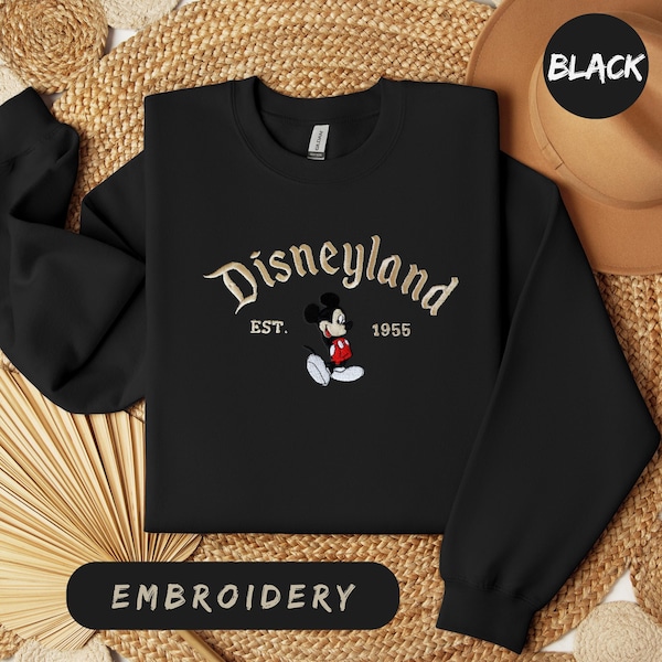 Sudadera bordada de Disneyland, sudadera vintage de Mickey Mouse con cuello redondo