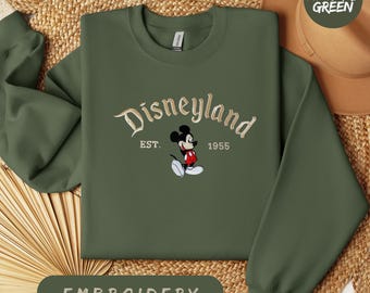 Embroidered Disneyland Crewneck Sweatshirt, Retro Mickey Mouse Apparel