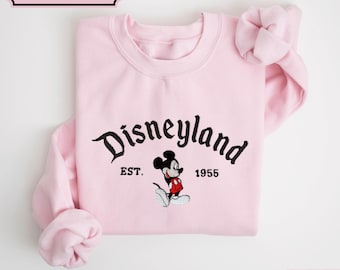 Embroidered Disneyland Crewneck Sweatshirt, Vintage Mickey Mouse, Pink Disney Pullover