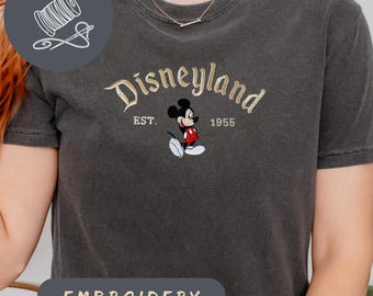 Embroidered Disneyland EST 1955 Comfort Colors T Shirt Mickey Mouse Vintage Tee Cozy Disney Fan Gift