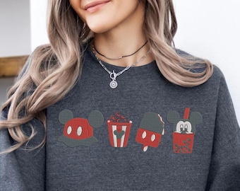 Mickey Embroidered Popcorn Boba Ice Cream Crewneck Sweatshirt – Minimal Cartoon Hoodie