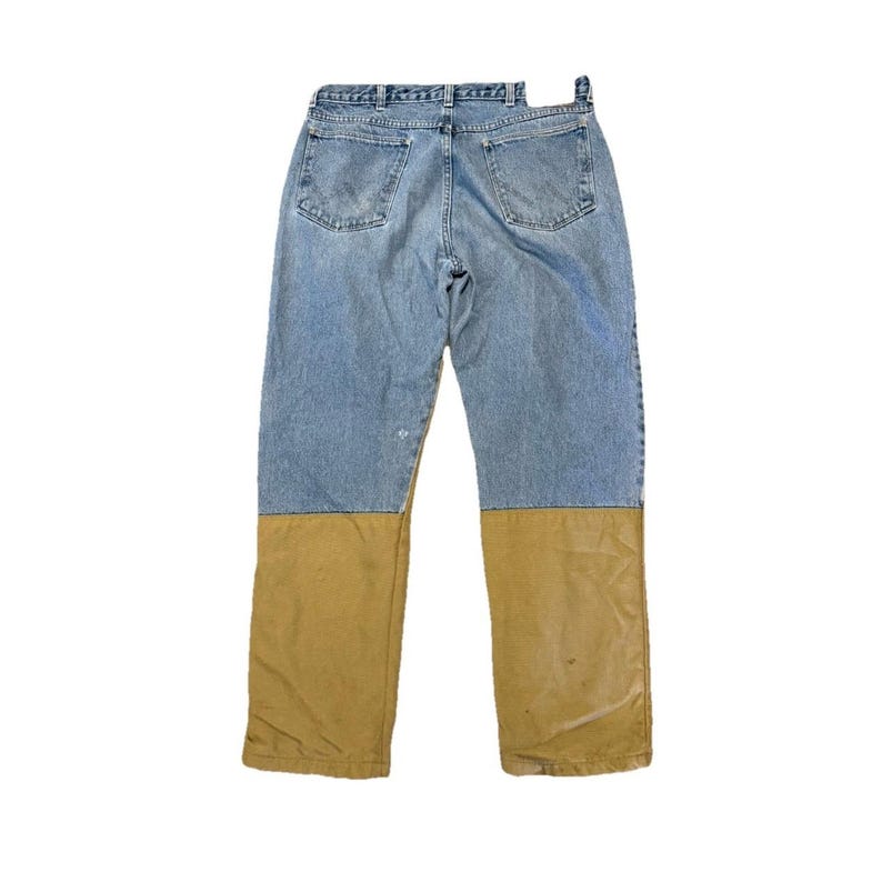 Vintage Wrangler Jeans Men 36x30 USA Rugged Wear Brush Guard Two Tone Workwear image 2