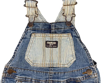 VTG. Oshkosh B'Gosh Vest Back Toddler Bib Denim Overalls Conductor Stripes Sz 2T