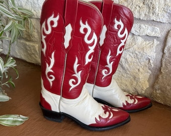 Lucchese Classics Custom Damstövel från 1883 Cowboystövel Röd/Vit Storlek 7,5 Vintage