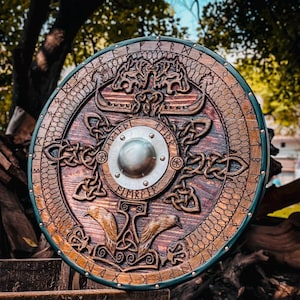 Custom Viking Shield, Medieval Round Shield, Carved Viking Gift, Wall Decor, Cosplay Shield, Birthday Gift, Wedding Gift, Christmas Gift