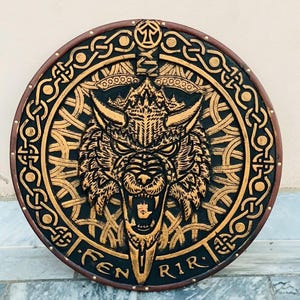 Handmade Viking Shield – Fenrir Wolf Norse Shield, Customizable Viking Shield, Norse Warrior Shield, Birthday Gift For Viking Men & LARP