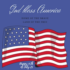 4th of July Printable Card – Patriotic Digital Greeting – God Bless America – Red White & Blue Holiday Card – Instant Download USA Card