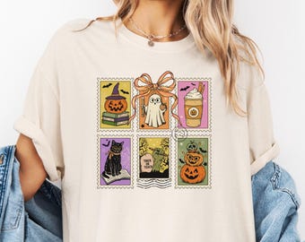 Comfort Colors®, Halloween Cute Ghost Pumpkin Cat Shirt, Cute Ghost Shirt, Retro Ghost Tee, Women's Halloween Shirt, Fall Spooky Cat Shirt