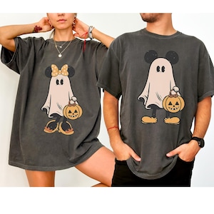 Comfort Colors® Retro Mickey Minnie Halloween Couple Shirts, Mickey Ghost Shirt, Minnie Ghost Shirt, Spooky Season Shirt, Disney Halloween