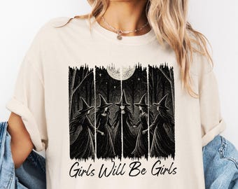 Comfort Colors®Vintage Girls Will Be Girls Witch Shirt, Vintage Halloween Women Shirt, Witchy Vibes Shirt, Funny Witch Vintage Shirt