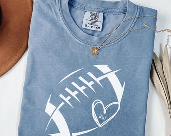 Comfort Colors Football Heart Shirt, Football Mom Shirts, Custom Football Tee, Women Football Shirt, Football Season Shirt, Game Day Shirt