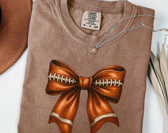 Comfort Colors® Coquette Football Shirt, Football Mom Shirt, Coquette Football Bow T-Shirt, Game Day Football T-Shirt, Womens Football Shirt