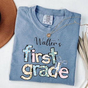Custom First Grade T-Shirt, Personalized Name First Grade Back to School Tee, Kids School Gift, Comfort Colors Back to School Shirt