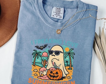 Summerween Ghost Beach T-Shirt, Retro Halloween in July Tee, Cute Spooky Comfort Colors Shirt, Summer Halloween Gift