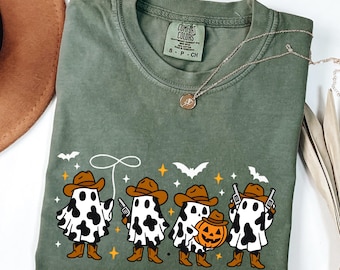 Comfort Colors® Western Ghost T-Shirt, Cute Ghost Shirt, Halloween Party Shirt,Country Girl Gift, Halloween Shirt, Spooky Fall Shirt