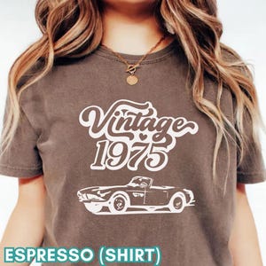 Vintage 1975 T-Shirt, Retro Classic Car Graphic, Comfort Colors Tee, 49th 50th Birthday Gift, 70s Aesthetic Unisex Soft Cotton Top