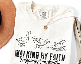 Comfort Colors Walking by Faith Tripping Constantly Shirt, Inspirational Shirt, Funny Christian Sweatshirt, Cute Religious Shirt