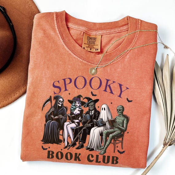 Comfort Colors Spooky Book Club T-Shirt, Halloween Reading Tee, Vintage Horror Monsters Shirt, Book Lover Gift