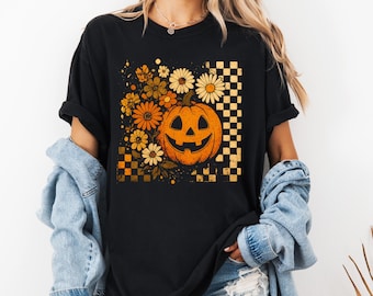 Boho Fall Floral Comfort Colors® Shirt, Retro Fall Tshirt, Autumn Vibes Shirt, Pumpkin Season Graphic Tee, Vintage Fall Pumpkin Aesthetic
