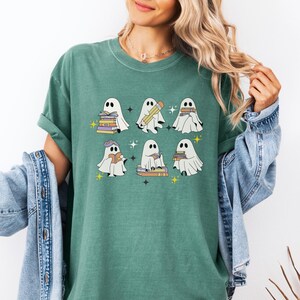 Comfort Colors® Ghost Reading Books Shirt, Bookish Halloween, Teacher Librarian Halloween Gift, Halloween Book Lover, Halloween School