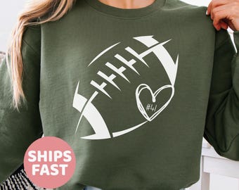 Football Heart Sweatshirt, Football Mom Shirts, Custom Football Tee, Women Football Shirt, Football Season Hoodie, Game Day Sweatshirt