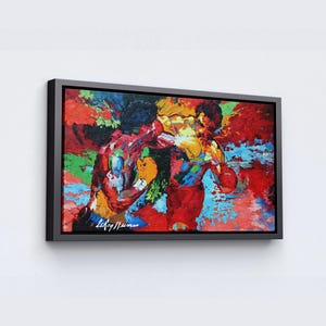 Tela di Rocky Balboa, incontro di boxe tra Rocky Balboa e Apollo Creed, opera d'arte di Leroy Neiman, opera firmata da LeRoy Neiman, pronta da appendere.