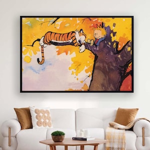 Calvin and Hobbes Comic Strip Canvas Art, Children&#39;s Room Decor.