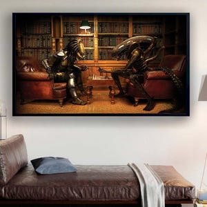 Alien vs Predator Chess Canvas Art: Sci-Fi Movie Poster