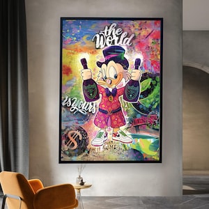Scrooge McDuck Champagne Canvas Art, Alec Monopoly Wall Decor.