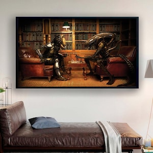 Alien vs Predator Chess Canvas Art: Sci-Fi Movie Poster