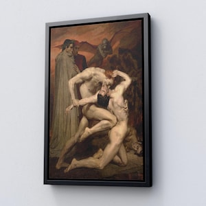 Dante and Virgil in Hell Canvas Painting, Vampire Poster Wall Art, William Bouguereau Poster, Halloween, Classic Art, Ready to Hang.