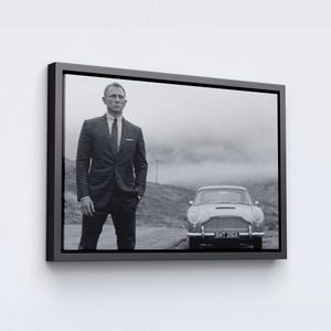 Stampa su tela di Daniel Craig J. Bond, poster di Daniel Craig, auto di 007 Daniel Craig, arte murale in bianco e nero, decorazione da parete con cornice, pronta da appendere.