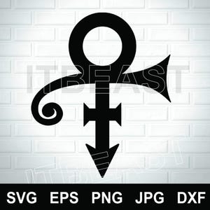 May include: Black symbol with a circle at the top, a cross in the middle, and an arrow pointing down. A curved horn shape extends from the circle. The symbol is on a white brick background. The bottom of the image has the text "SVG EPS PNG JPG DXF".
