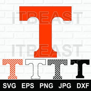 May include: Orange letter "T" design with a white outline, and four additional "T" designs in red and white checkerboard, outline, black and white checkerboard, and solid black. The image includes file type abbreviations.