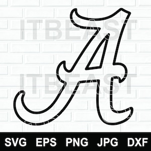 May include: Black outline of the letter "A" with decorative serifs, set against a white brick wall background. The image includes file type options: SVG, EPS, PNG, JPG, and DXF. The word "ITBEAST" is watermarked across the image.